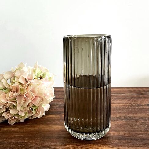 BUICCE Hand Blown Glass Flower Vase for Farmhouse Decor,Round Vintage Foding Bottles for Kitchen Dining Table Cafe Home Shelf Wedding Centerpiece. Amber in Kuwait