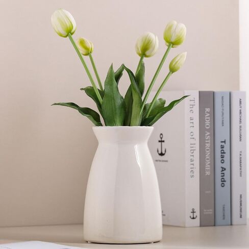 White Ceramic Vase-Flower vase for centerpirces, Modern Farmhouse Home Decor Vase, Handmade White vase for Home Decoration/Entryway/Mantel/Bookshelf in Kuwait