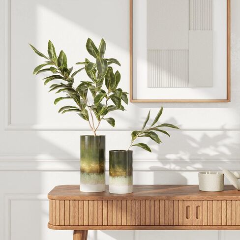 مجموعة زهرية من السيراميك الحجري للسوق الحديث، مزهريات السيراميك المزرعة ديكور المنزل، ديكور منزلي محايد للأرفوف، مزهريات ديكور خزف للديكور المنزلي المزرعة، أومبري أخضر، مجموعة من 2، 9.5 بوصة / 7 بوصة in Kuwait