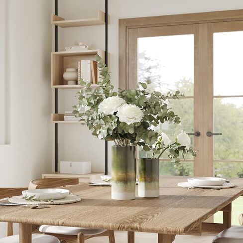 مجموعة زهرية من السيراميك الحجري للسوق الحديث، مزهريات السيراميك المزرعة ديكور المنزل، ديكور منزلي محايد للأرفوف، مزهريات ديكور خزف للديكور المنزلي المزرعة، أومبري أخضر، مجموعة من 2، 9.5 بوصة / 7 بوصة in Kuwait