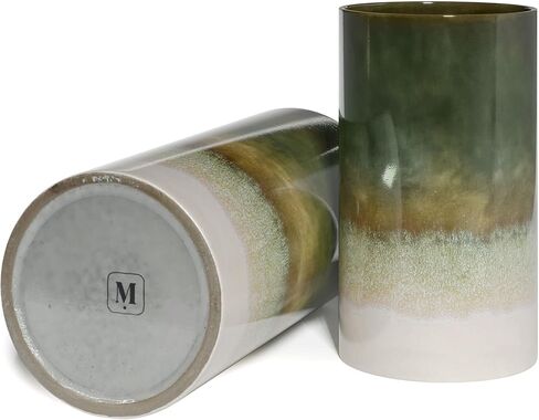 مجموعة زهرية من السيراميك الحجري للسوق الحديث، مزهريات السيراميك المزرعة ديكور المنزل، ديكور منزلي محايد للأرفوف، مزهريات ديكور خزف للديكور المنزلي المزرعة، أومبري أخضر، مجموعة من 2، 9.5 بوصة / 7 بوصة in Kuwait