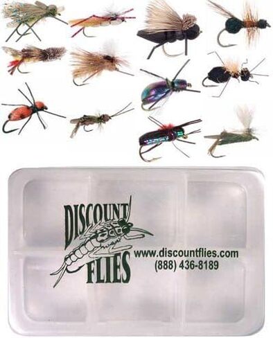 DiscountFlies Terrestrial Dry Fly Fishing Flies – Fishing Kit w/Fly Box & 12 Dry Flies for Trout Fishing – Realistic and Effective Fly Fishing Gear – Trout Flies for Fly Fishing on Strong Sharp Hooks in Kuwait