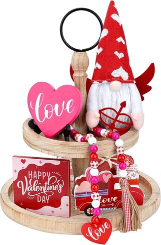 كولوفيس ديكور عيد الحب، 5 قطع ديكور صينية عيد الحب (الصينية غير متضمنة)، لافتات خشبية اكس او الحب على شكل قزم من القطيفة واكليل خرز لعيد الحب والزفاف وديكور المنزل والمطبخ in Kuwait