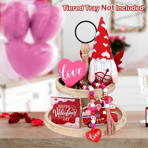 كولوفيس ديكور عيد الحب، 5 قطع ديكور صينية عيد الحب (الصينية غير متضمنة)، لافتات خشبية اكس او الحب على شكل قزم من القطيفة واكليل خرز لعيد الحب والزفاف وديكور المنزل والمطبخ in Kuwait