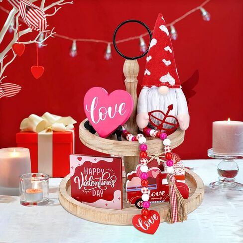 كولوفيس ديكور عيد الحب، 5 قطع ديكور صينية عيد الحب (الصينية غير متضمنة)، لافتات خشبية اكس او الحب على شكل قزم من القطيفة واكليل خرز لعيد الحب والزفاف وديكور المنزل والمطبخ in Kuwait