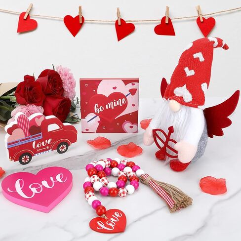 كولوفيس ديكور عيد الحب، 5 قطع ديكور صينية عيد الحب (الصينية غير متضمنة)، لافتات خشبية اكس او الحب على شكل قزم من القطيفة واكليل خرز لعيد الحب والزفاف وديكور المنزل والمطبخ in Kuwait