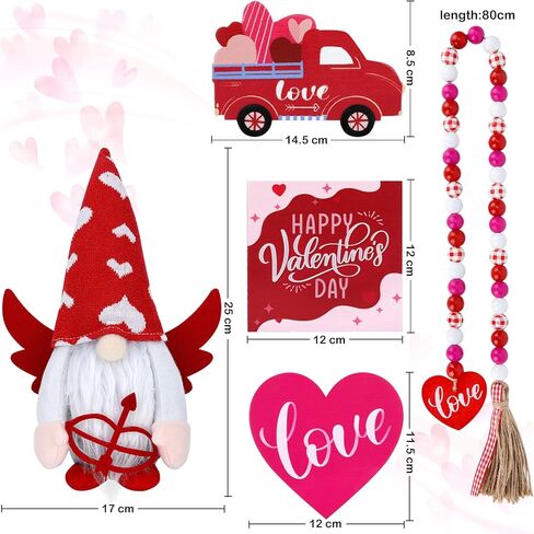 كولوفيس ديكور عيد الحب، 5 قطع ديكور صينية عيد الحب (الصينية غير متضمنة)، لافتات خشبية اكس او الحب على شكل قزم من القطيفة واكليل خرز لعيد الحب والزفاف وديكور المنزل والمطبخ in Kuwait