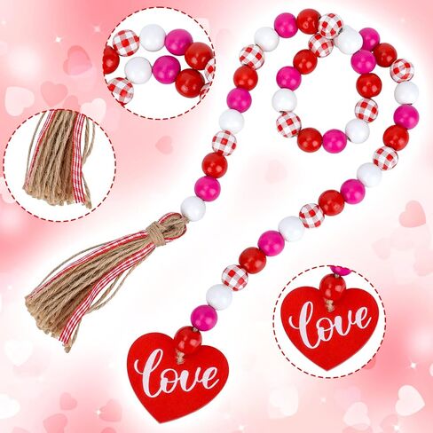 كولوفيس ديكور عيد الحب، 5 قطع ديكور صينية عيد الحب (الصينية غير متضمنة)، لافتات خشبية اكس او الحب على شكل قزم من القطيفة واكليل خرز لعيد الحب والزفاف وديكور المنزل والمطبخ in Kuwait