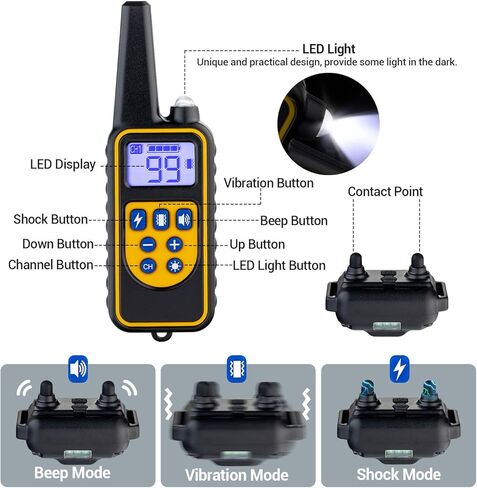 اطواق تدريب الكلاب، طوق صدمات للكلاب مع جهاز تحكم عن بعد 2600 قدم، 3 اوضاع صدمة اهتزاز، مقاوم للماء بدرجة IPX7، ضوء ليد، شحن USB، طوق نباح الكلاب لتدريب الكلاب الصغيرة والمتوسطة والكبيرة in Kuwait