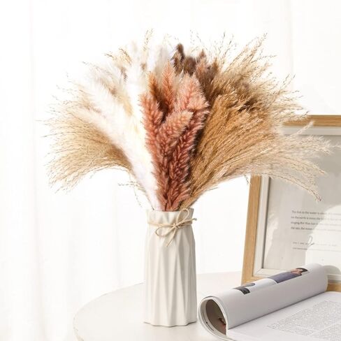 60Pcs Pampas Grass, 17.72'' Dried White Pampas Grass 15 Pcs▕Brown Dried Flower 15 Pcs▕30 Pcs Natural Dried Reed, Natural Home Decor & Ideal for Flower Arrangements, Wedding Plants in Kuwait