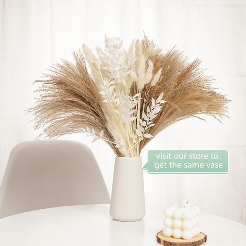 VaryFloral 92 قطعة من عشب بامباس ديكور طبيعي مجفف مع ذيل أرنب الأوكالبتوس مزيج باقة بوهو ديكور المنزل رقيق صغير من عشب بامباس لطاولة مركزية لحفلات الزفاف وغرفة المعيشة in Kuwait