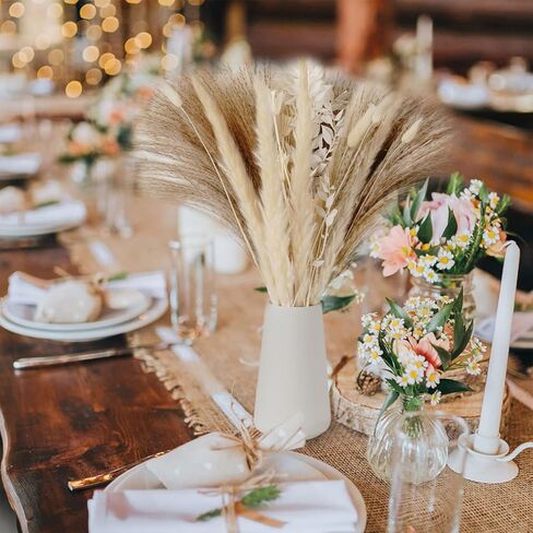 VaryFloral 92 قطعة من عشب بامباس ديكور طبيعي مجفف مع ذيل أرنب الأوكالبتوس مزيج باقة بوهو ديكور المنزل رقيق صغير من عشب بامباس لطاولة مركزية لحفلات الزفاف وغرفة المعيشة in Kuwait