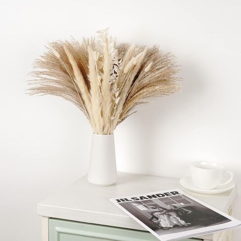 VaryFloral 92 قطعة من عشب بامباس ديكور طبيعي مجفف مع ذيل أرنب الأوكالبتوس مزيج باقة بوهو ديكور المنزل رقيق صغير من عشب بامباس لطاولة مركزية لحفلات الزفاف وغرفة المعيشة in Kuwait