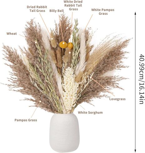 Auidy_6TXD 29 قطعة ديكور عشب بامباس، عشب بامباس المجفف، عشب بامباس بالجملة ديكور عشب بامباس زهور مجففة لمزهرية لقطع بوهو المركزية للطاولات (17 بوصة) in Kuwait