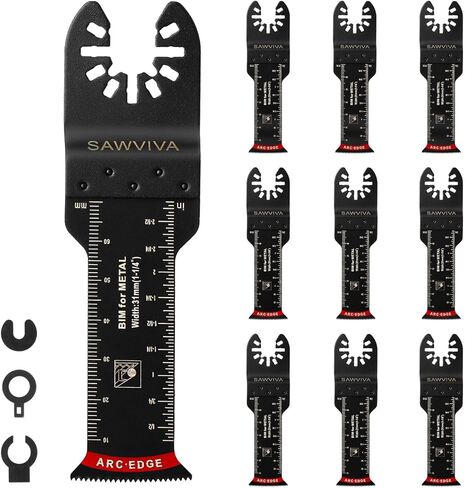 SAWVIVA Extra Long Oscillating Saw Blades, 10PCS 1-1/4-inch Arc Edge Bi-Metal Multitool Blades Precise Cut for Wood, Nail, Metal, Plastic with Universal Quick Release Power Oscillating Tool Blades in Kuwait