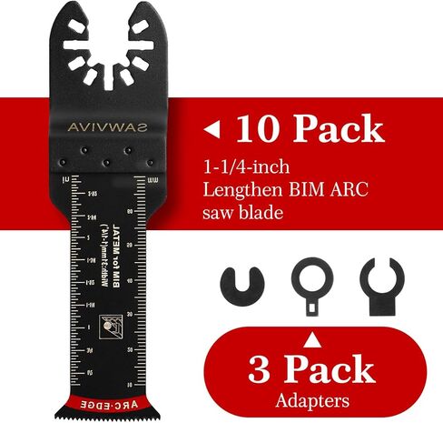 SAWVIVA Extra Long Oscillating Saw Blades, 10PCS 1-1/4-inch Arc Edge Bi-Metal Multitool Blades Precise Cut for Wood, Nail, Metal, Plastic with Universal Quick Release Power Oscillating Tool Blades in Kuwait