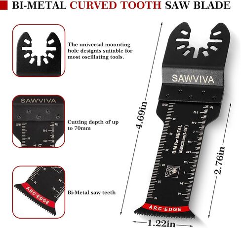 SAWVIVA Extra Long Oscillating Saw Blades, 10PCS 1-1/4-inch Arc Edge Bi-Metal Multitool Blades Precise Cut for Wood, Nail, Metal, Plastic with Universal Quick Release Power Oscillating Tool Blades in Kuwait
