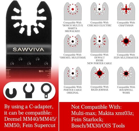 SAWVIVA Extra Long Oscillating Saw Blades, 10PCS 1-1/4-inch Arc Edge Bi-Metal Multitool Blades Precise Cut for Wood, Nail, Metal, Plastic with Universal Quick Release Power Oscillating Tool Blades in Kuwait