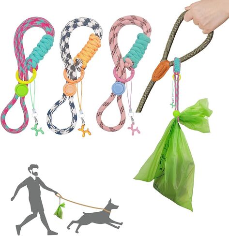 Knot-Free Dog Poop Bag Holder (3 Colors) Dog Waste Bag Carrier for Conventional & Retractable Dog Leash, Hand-Free Dog Poop Bag Dispenser (Clamp) in Kuwait