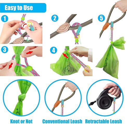Knot-Free Dog Poop Bag Holder (3 Colors) Dog Waste Bag Carrier for Conventional & Retractable Dog Leash, Hand-Free Dog Poop Bag Dispenser (Clamp) in Kuwait