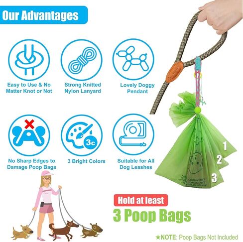 Knot-Free Dog Poop Bag Holder (3 Colors) Dog Waste Bag Carrier for Conventional & Retractable Dog Leash, Hand-Free Dog Poop Bag Dispenser (Clamp) in Kuwait