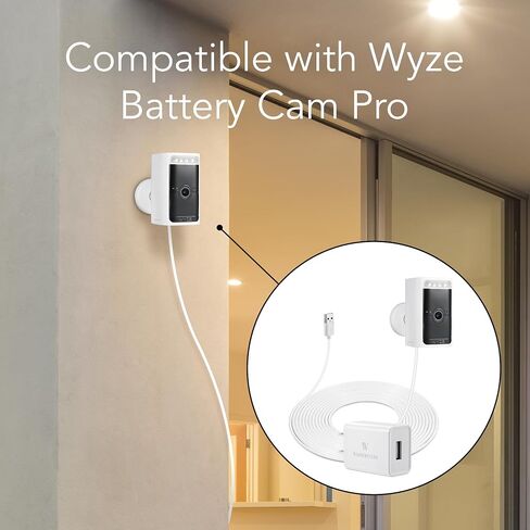 محول طاقة Wasserstein متوافق مع كاميرا Wyze Battery Cam Pro - سلك طاقة على شكل حرف L، محول طاقة Wyze مقاوم للطقس بطول 16 قدمًا، 5.2 فولت 2 أمبير (أبيض) (كاميرا بطارية Wyze Pro غير متضمنة) in Saudi Arabia