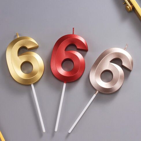 Pfizermay 2.76 بوصة شموع كعكة عيد ميلاد سعيد ذهبية لامعة عدد الشموع تزيين الكيك لحفلات الزفاف، المهرجانات، لم الشمل، حفلات الذكرى السنوية للأطفال، البالغين، الأطفال، الحيوانات الأليفة (ذهبي، 6) in Kuwait