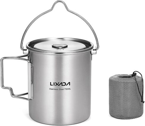 Lixada Camping Cup Pot,750ml Stainless Steel Water Cup Mug with Foldable Handles and Lid for Outdoor Camping Hiking Backpacking in Saudi Arabia