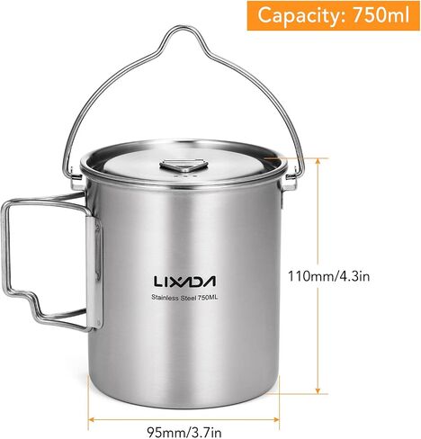 Lixada Camping Cup Pot,750ml Stainless Steel Water Cup Mug with Foldable Handles and Lid for Outdoor Camping Hiking Backpacking in Saudi Arabia