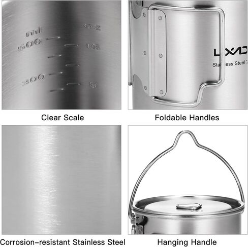 Lixada Camping Cup Pot,750ml Stainless Steel Water Cup Mug with Foldable Handles and Lid for Outdoor Camping Hiking Backpacking in Saudi Arabia
