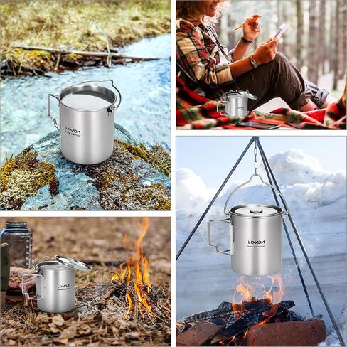Lixada Camping Cup Pot,750ml Stainless Steel Water Cup Mug with Foldable Handles and Lid for Outdoor Camping Hiking Backpacking in Saudi Arabia