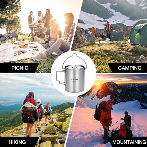 Lixada Camping Cup Pot,750ml Stainless Steel Water Cup Mug with Foldable Handles and Lid for Outdoor Camping Hiking Backpacking in Saudi Arabia