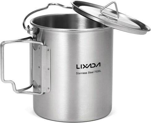 Lixada Camping Cup Pot,750ml Stainless Steel Water Cup Mug with Foldable Handles and Lid for Outdoor Camping Hiking Backpacking in Saudi Arabia
