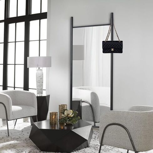 NeuType Full Length Mirror 65"x22", Rustic Leaning Ladder Floor Mirror with Wood Frame, Dressing Mirror Wall Mounted for Bedroom Living Room, Black in Saudi Arabia