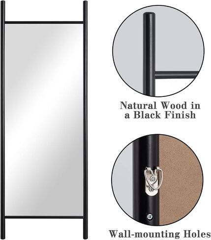 NeuType Full Length Mirror 65"x22", Rustic Leaning Ladder Floor Mirror with Wood Frame, Dressing Mirror Wall Mounted for Bedroom Living Room, Black in Saudi Arabia