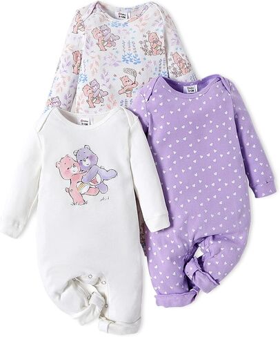 ملابس AdoraCute من PatPat Care Bears للأطفال البنات والأولاد مكونة من 3 قطع بأكمام طويلة من القطن للجنسين طقم رومبير للأطفال in Saudi Arabia