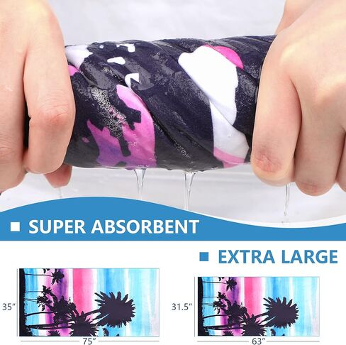 WELTRXE Microfiber Beach Towel Sand Free Quick Dry Compact Lightweight, 63"x31.5" Large Towels for Travel Sports Pool Swimming Bath Camping Yoga Adults, Big Thin Blue Tie Dye Summer Beach Pool Towels in Kuwait