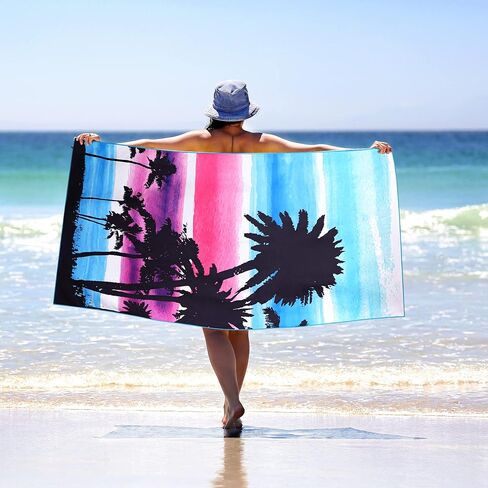 WELTRXE Microfiber Beach Towel Sand Free Quick Dry Compact Lightweight, 63"x31.5" Large Towels for Travel Sports Pool Swimming Bath Camping Yoga Adults, Big Thin Blue Tie Dye Summer Beach Pool Towels in Kuwait