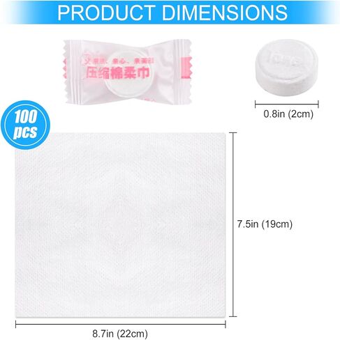 RETON 100PCS Compressed Towels, Portable Compressed Towel Tablets, Mini Cotton Coin Tissue Travel Washcloth Toilet Paper Tablets for Camping Hiking Home Beauty Salon Outdoor Sports in Kuwait