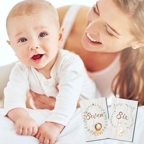 Anyzal Animals Baby إعلان علامة بطاقات معلم شهرية علامات خشبية معلم شهري مجموعة خشبية من 13 الدعائم التصوير الفوتوغرافي لحديثي الولادة للطفل صبي أو فتاة هدية لأم جديدة in Kuwait