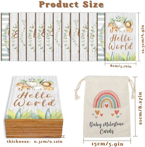Anyzal Animals Baby إعلان علامة بطاقات معلم شهرية علامات خشبية معلم شهري مجموعة خشبية من 13 الدعائم التصوير الفوتوغرافي لحديثي الولادة للطفل صبي أو فتاة هدية لأم جديدة in Kuwait