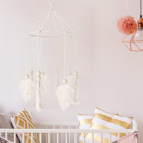 Boho Crib Mobile، هاتف محمول لسرير الأطفال المحايد، هاتف محمول لسرير الأطفال، ديكور حضانة Boho، هاتف محمول مصنوع يدويًا، ديكور حضانة أطفال متنقل على السقف in Kuwait