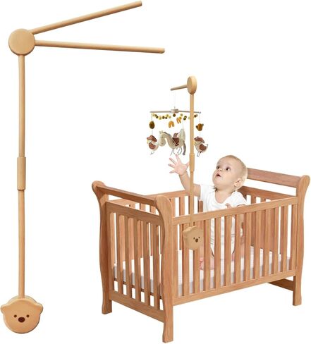 ذراع متنقل لسرير الأطفال من Qonmpcvu، حامل خشبي لسرير الأطفال، ذراع متنقل لسرير الأطفال، حامل هواتف محمولة قابلة للتعديل في الحضانة، مجموعة ألعاب جرس السرير آمنة ومضادة للانزلاق، إطار سرير على شكل دب in Kuwait