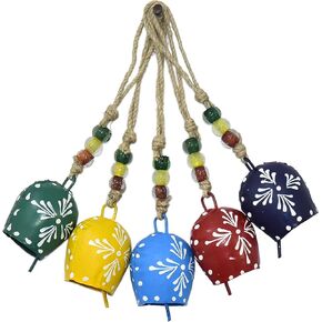 مجموعة من 5 أجراس من بيلشوب، أجراس مطلية متعددة الألوان مصنوعة يدويًا لتعليق المنزل والحديقة وأجراس البقر وصانعات الضوضاء وديكور حائط المزرعة وديكور المكتب والخارجي مجموعة من 5 أجراس 7 سم in Kuwait