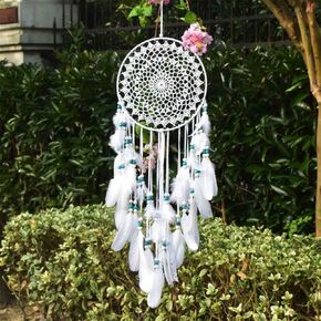 EasyBravo Large White Dream Catcher with Beaded Nature Feathers Wall Hanging Decoration Ornament Gift for Vantige Party Wedding Native American Home Decorations