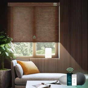 Yoolax Motorized Smart Blinds with Remote Control, Light Filtering Electric Shades Work with Alexa, Automatic Blinds for Windows Custom Blinds for Living Room (15% Blackout V- Haze White)