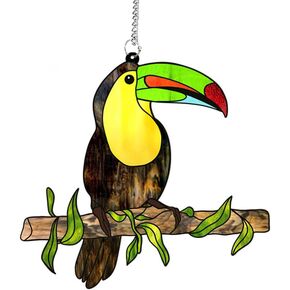 MATIHAY Toucan Acrylic Window Hangings, Green Beak Toucan Ornament Birds on Branch Wall Decor Rainforest Party Decorations Toucan Gifts in Kuwait