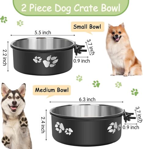 kathson 2 Pcs Dog Kennel Water Bowl, Stainless Steel Crate Water Bowl No Spill, Hanging Metal Pet Food Water Bowl Feeder for Cats Small Medium Dogs (Black) in Kuwait