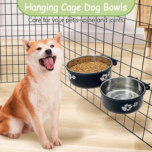 kathson 2 Pcs Dog Kennel Water Bowl, Stainless Steel Crate Water Bowl No Spill, Hanging Metal Pet Food Water Bowl Feeder for Cats Small Medium Dogs (Black) in Kuwait