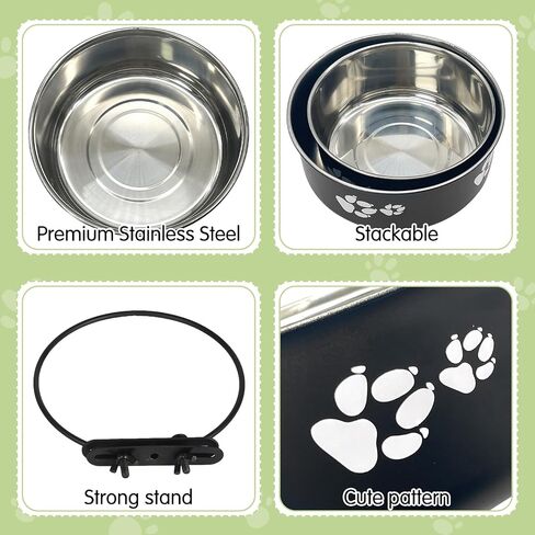 kathson 2 Pcs Dog Kennel Water Bowl, Stainless Steel Crate Water Bowl No Spill, Hanging Metal Pet Food Water Bowl Feeder for Cats Small Medium Dogs (Black) in Kuwait